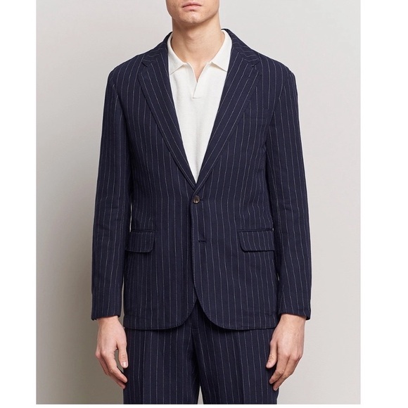 Ralph Lauren Navy Linen Pinstripe Suit Jacket